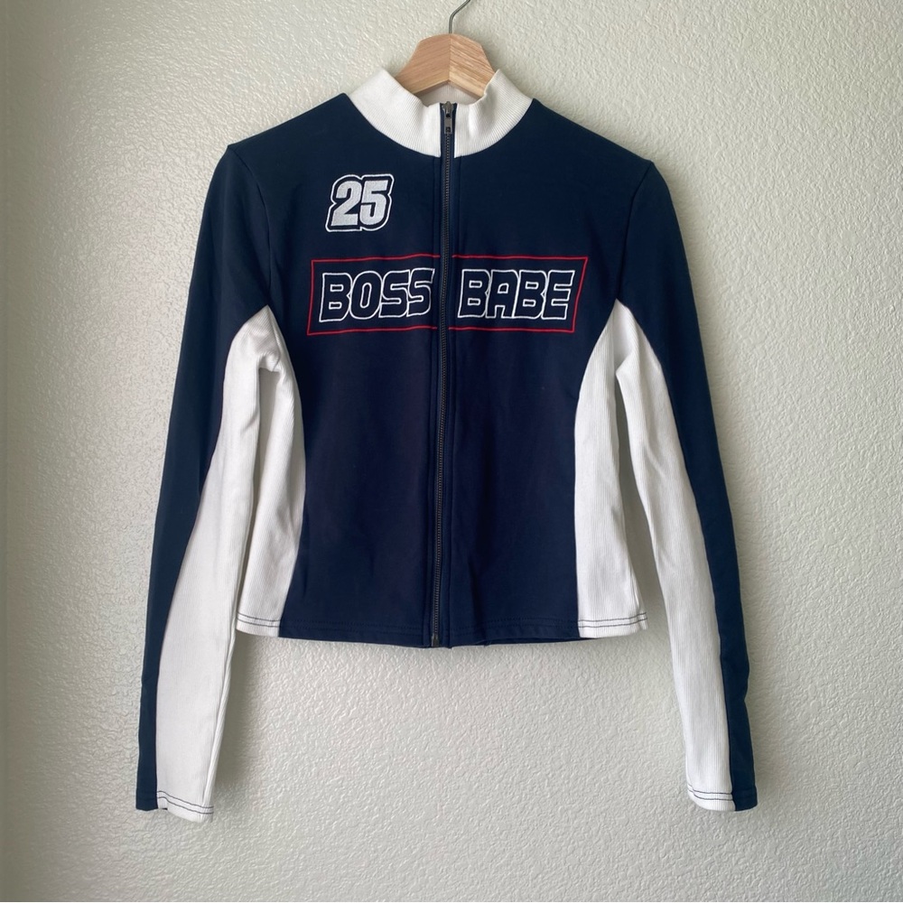 edikted Boss Babe Zip Up Sweatshirt Size Large